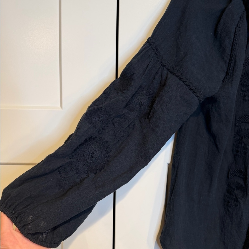 Figue Cotton Embroidered Navy Long Sleeve Blouse with Tassel Details - Picture 2 of 6